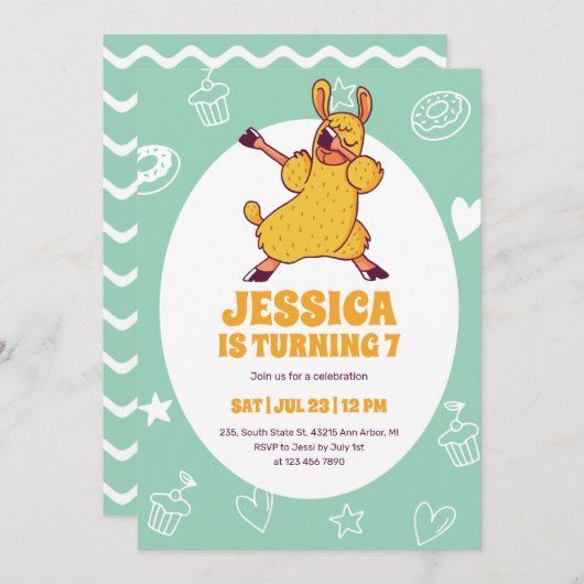 かわいいダビングラマ漫画子供の誕生日 招待状 (正面/裏面)