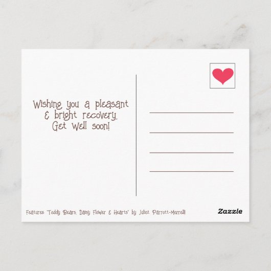 かわいいダリアの花とテディベアの回復おめでとうカード ポストカード (裏面)