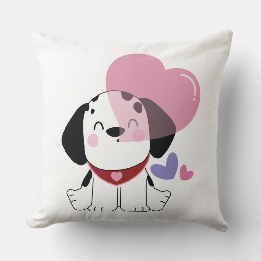かわいいダルメシアン+子犬+ハート クッション (正面)