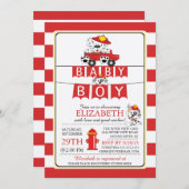 かわいいダルメーション消防車ベビーシャワー招待状 招待状 (正面/裏面)