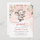 かわいいダンスのゾウのボヘミアンピンクの花の女の子 招待状 (正面/裏面)