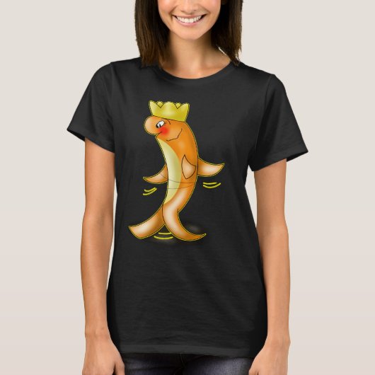 かわいいダンスをするオレンジ色の王冠の魚 Tシャツ (正面)