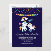 かわいいダンスユニコーンの魔法のSave the Date ポストカード (正面/裏面)