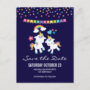 かわいいダンスユニコーンの魔法のSave the Date ポストカード