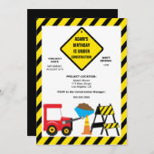 かわいいダンプの建築の誕生会の招待 招待状 (正面/裏面)