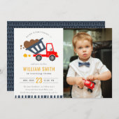 かわいいダンプトラックの子供たち写真任意の年齢誕生日招待状 サンキューカード (正面/裏面)