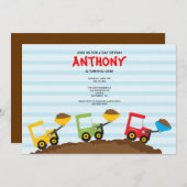 かわいいダンプトラックの誕生会の招待 招待状 (正面/裏面)