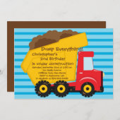 かわいいダンプトラックボーイズバースデーパーティ招待状 招待状 (正面/裏面)