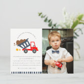 かわいいダンプトラックレスキュー子供の写真 誕生日どんな年齢にも サンキューカード (スタンド正面)
