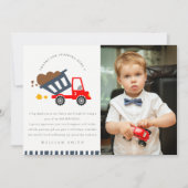 かわいいダンプトラックレスキュー子供写真あらゆる年齢の誕生日 サンキューカード (正面)