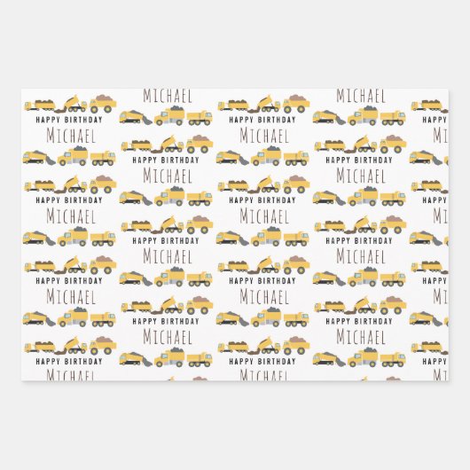 かわいいダンプトラック建築トラック名前をカスタムする ラッピングペーパーシート (正面2)