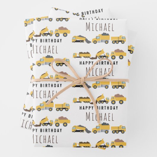 かわいいダンプトラック建築トラック名前をカスタムする ラッピングペーパーシート (インサイチュ)