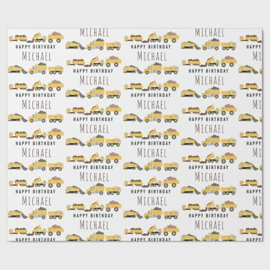 かわいいダンプトラック建築トラック名前をカスタムする ラッピングペーパー (フラット)
