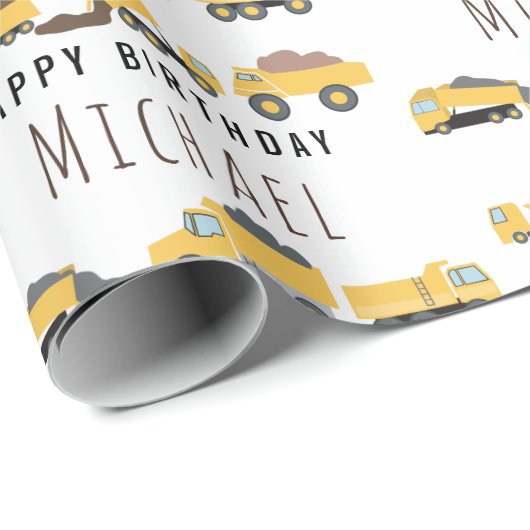 かわいいダンプトラック建築トラック名前をカスタムする ラッピングペーパー (ロールコーナー)