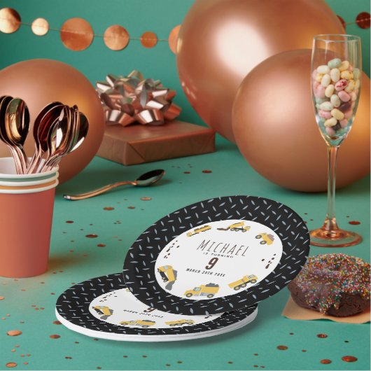 かわいいダンプトラック建築トラック誕生日 ペーパープレート (複数)