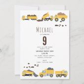 かわいいダンプトラック建築トラック誕生日 招待状 (正面)