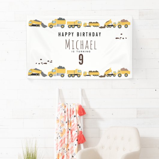 かわいいダンプトラック建築トラック誕生日 横断幕 (インサイチュ)