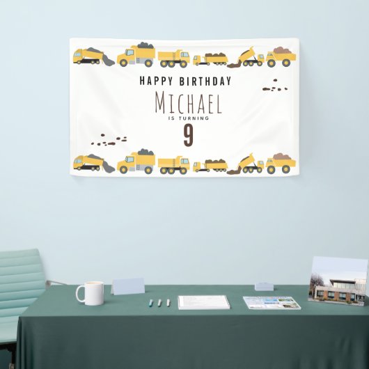 かわいいダンプトラック建築トラック誕生日 横断幕 (トレードショー)