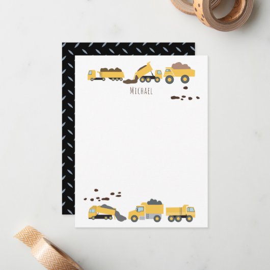 かわいいダンプトラック建設トラック子供 ノートカード (正面/裏面インサイチュ)