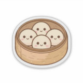 かわいいダンプリング+スクワッドステッカー - かわいい竹のせいろ シール (正面)