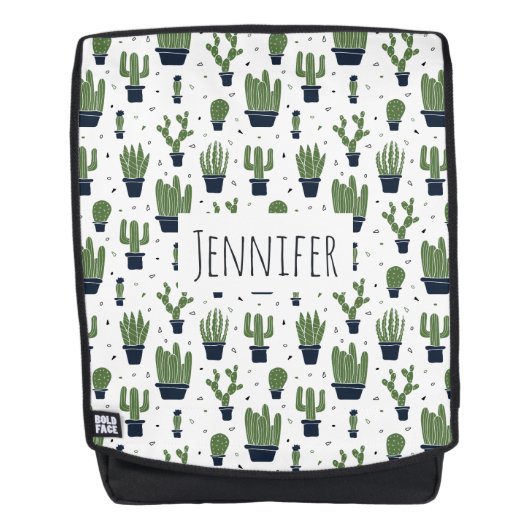 かわいいダークグリーンサボテン砂漠のパターン バックパック (正面)