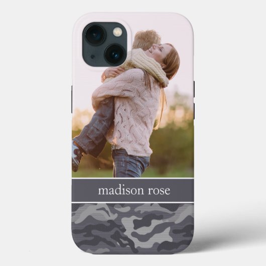 かわいいダークグレーの迷彩柄パーソナライズされた写真 Case-Mate iPhoneケース (裏面)