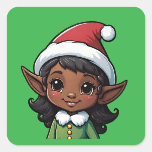 かわいいダークスキンクリスマス小妖精や小人女性 スクエアシール