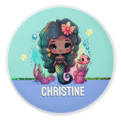 かわいいダークスキンマーメイド子供部屋スタイルブルーカスタム セラミックノブ (正面)