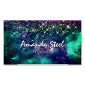 かわいいダークパープルグリーンフェイクグリッター マグネット名刺 (正面)