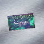 かわいいダークパープルグリーンフェイクグリッター マグネット名刺 (インサイチュ)