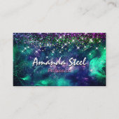 かわいいダークパープルグリーンフェイクグリッター 名刺 (正面)