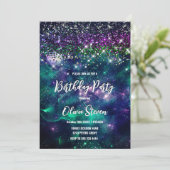 かわいいダークパープルグリーンフェイクグリッター 招待状 (スタンド正面)
