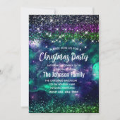 かわいいダークパープルグリーン フェイクグリッター クリスマス 招待状 (正面)