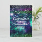 かわいいダークパープルグリーン フェイクグリッター クリスマス 招待状 (スタンド正面)