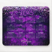 かわいいダークパープル金ゴールドフェイクグリッター2025カレンダー マウスパッド (正面)