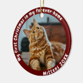 かわいいダークレッド私の初めてのクリスマスペット セラミックオーナメント (左)