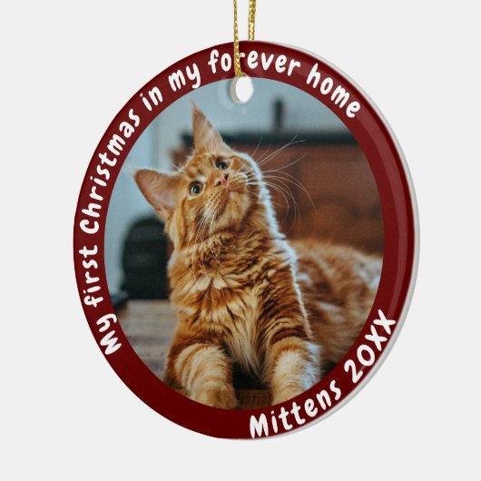 かわいいダークレッド私の初めてのクリスマスペット セラミックオーナメント (左)