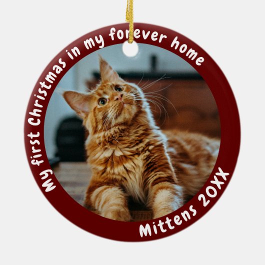 かわいいダークレッド私の初めてのクリスマスペット セラミックオーナメント (裏面)