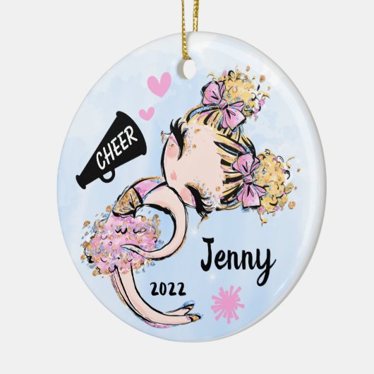 かわいいチアリーダーオーナメントピンクブロンド髪 セラミックオーナメント (左)