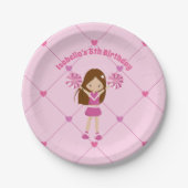 かわいいチアリーダーピンクカスタム子供の誕生日パーティー ペーパープレート (正面)