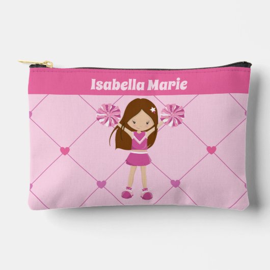 かわいいチアリーダーピンクハートパーソナライズされた応援 アクセサリーポーチ (正面)