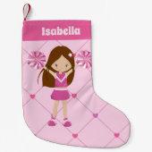 かわいいチアリーダーピンクハートパーソナライズされた応援 スモールクリスマスストッキング (正面)