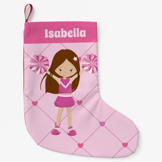 かわいいチアリーダーピンクハートパーソナライズされた応援 スモールクリスマスストッキング (正面)