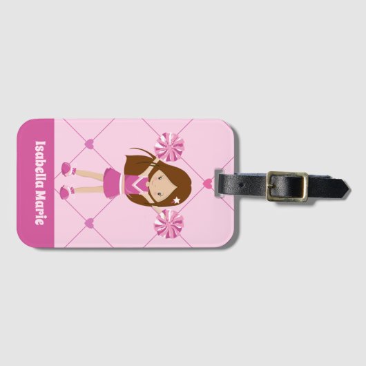 かわいいチアリーダーピンクハートパーソナライズされた応援 ラゲッジタグ (正面横)