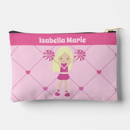 かわいいチアリーダーピンクハートブロンドカスタムガール アクセサリーポーチ (裏面)