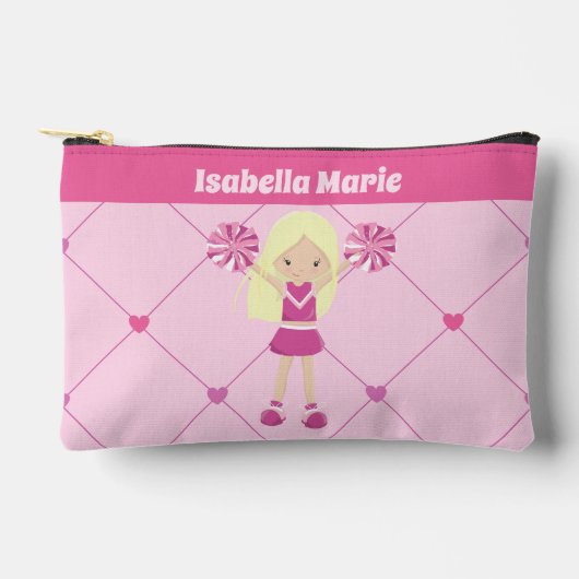 かわいいチアリーダーピンクハートブロンドカスタムガール アクセサリーポーチ (正面)