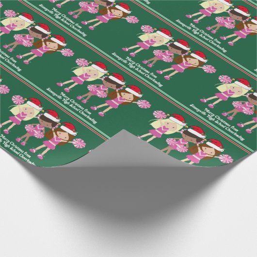 かわいいチアリーティングスクワッドグリーンカスタムクリスマス ラッピングペーパー (角)