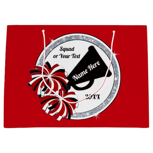 かわいいチアリーティング抱き枕、赤、白、黒 ラージペーパーバッグ (正面)