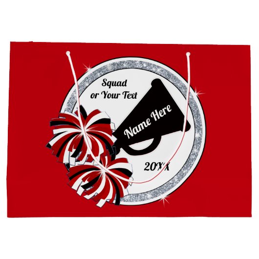 かわいいチアリーティング抱き枕、赤、白、黒 ラージペーパーバッグ (裏面)