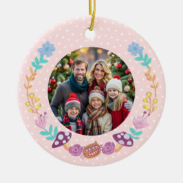 かわいいチェシャーキャットフローラリースピンククリスマス セラミックオーナメント